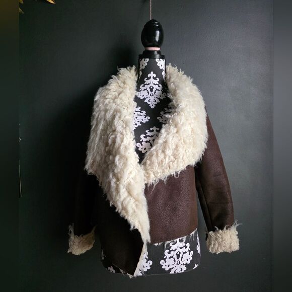Aeropostale Womens Size Small Brown Open Front Faux Fur & Suede Draped Jacket - Picture 1 of 14
